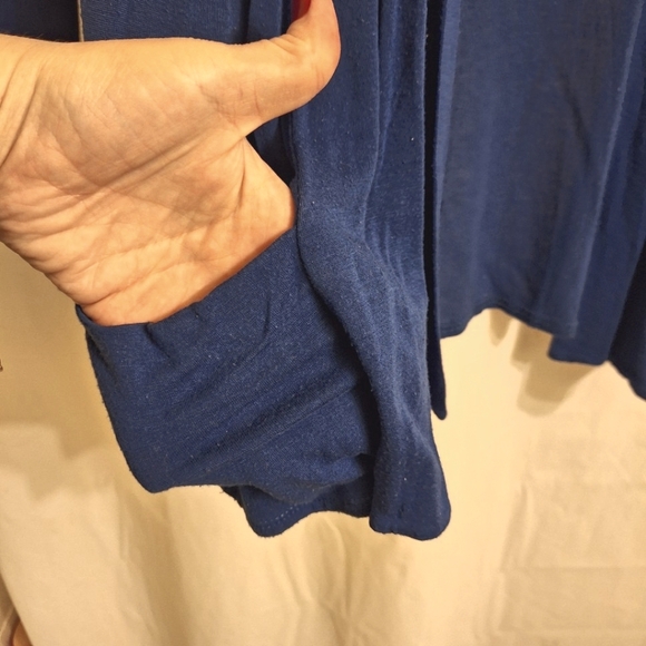 ❤JM Fleurette Women's SZ Large Royal Blue Open Front Duster Sweater with Pockets - Picture 6 of 6